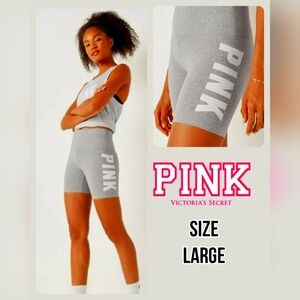 VS Pink Cotton High Waist Bike Shorts Sz Large NWT Grey w/ White Logo